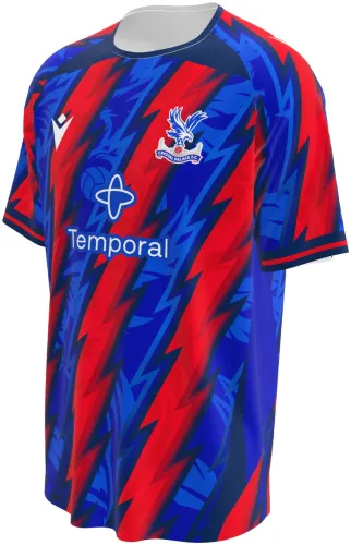 Camisa terceiro uniforme do Crystal Palace 2026 - 2027 com relâmpagos vermelhos e azuis, frente e costas