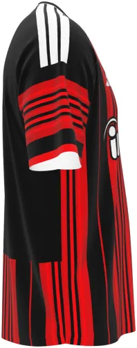 Camisa titular do Eintracht Frankfurt 2026 - 2027 listrada de vermelho e preto, frente e costas