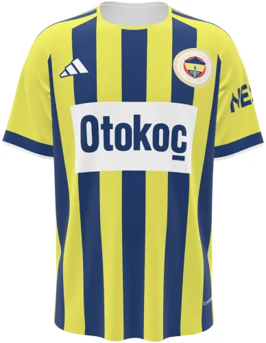 Camisa titular do Fenerbahçe 2026 - 2027 listrada de amarelo e azul-marinho, frente e costas