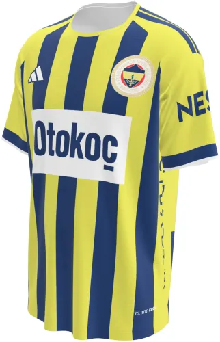 Camisa titular do Fenerbahçe 2026 - 2027 listrada de amarelo e azul-marinho, frente e costas