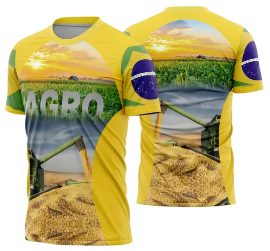 Camisa vibrante da torcida do Brasil com logo no peito e estampa grande nas costas, temática Copa do Mundo, em cores verde e amarelo que exaltam o espírito nacional.