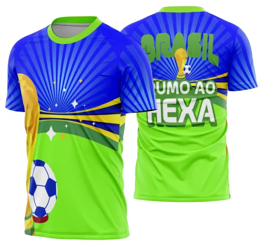 Camisa de futebol com logo no peito e estampa grande nas costas, trazendo uma energia vibrante da torcida brasileira na Copa do Mundo, com cores marcantes e design chamativo para os fãs apaixonados.