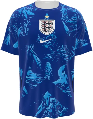 Camisa de goleiro da Inglaterra 2026 azul com plumagem pintada, frente e costas