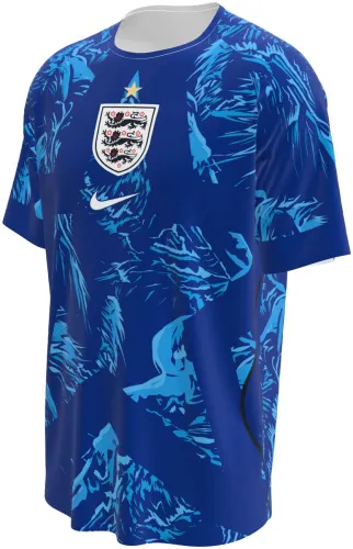 Camisa de goleiro da Inglaterra 2026 azul com plumagem pintada, frente e costas