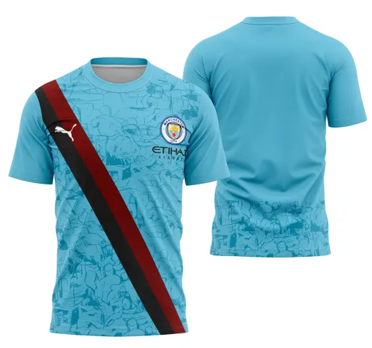Camisa final, destacando o estilo futebolístico internacional com design moderno e cores vibrantes.