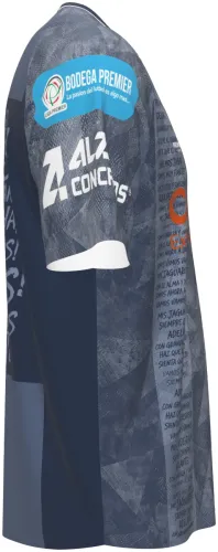Camisa Jaguares de Chiapas cinza, frente e costas, com escudo do clube e patrocinadores no mockup