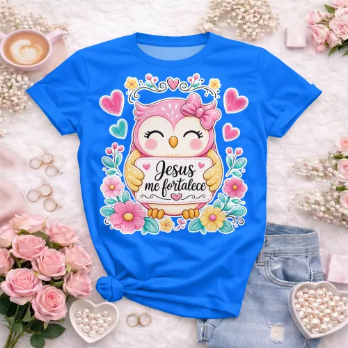 Arte camisa cristã com frase Jesus me fortalece e fé