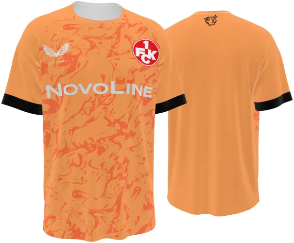 Camisa de goleiro do Kaiserslautern 2026 - 2027 laranja com textura marmorizada, frente e costas