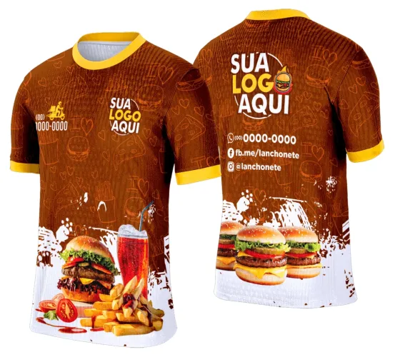 Camisa com logo no peito e estampa grande nas costas, combinando estilo casual e temática de hamburgueria, perfeita para quem ama cultura gastronômica e moda descontraída.
