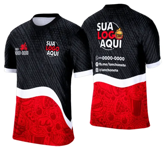 Camisa com logo no peito apresentando um design vintage de hamburgueria, com estampa grande e detalhada nas costas que destaca elementos clássicos do universo de lanches e hambúrgueres, ideal para fãs desse estilo único