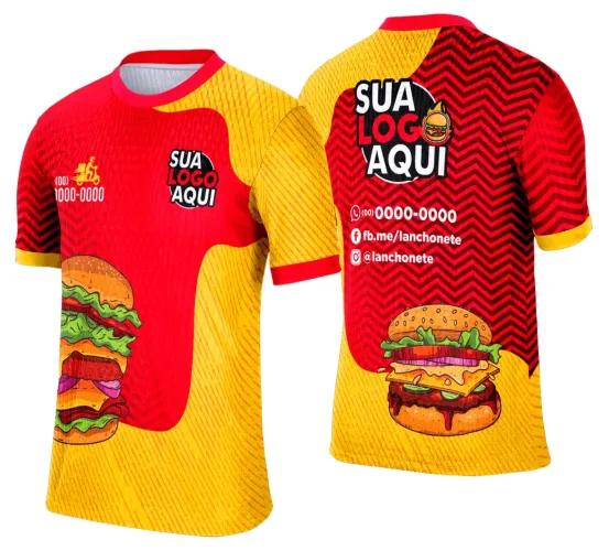 Camisa com logo no peito discreto e estampa grande nas costas em estilo vintage inspirado em lanchonetes e hamburguerias, perfeita para destacar quem ama a cultura de fast food com charme retrô.