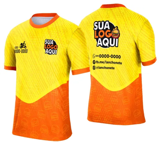 Camisa com logo no peito e estampa grande nas costas apresentando design moderno e vibrante que remete ao universo de lanches e hamburgueria, perfeita para destacar sua paixão pelo sabor.