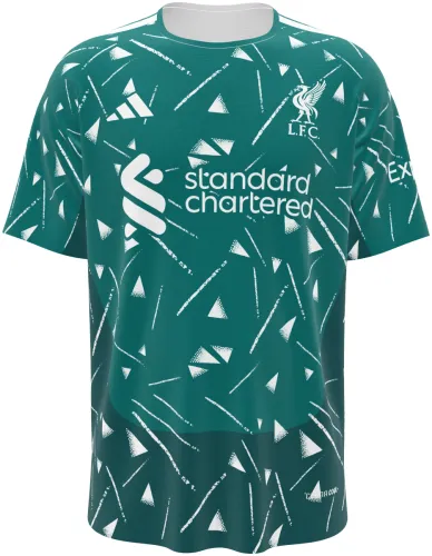 Camisa de goleiro do Liverpool 2026 verde-petróleo com triângulos brancos, frente e costas