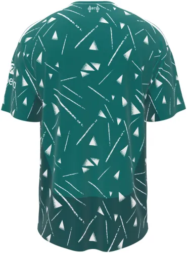 Camisa de goleiro do Liverpool 2026 verde-petróleo com triângulos brancos, frente e costas