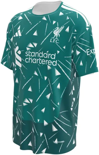 Camisa de goleiro do Liverpool 2026 verde-petróleo com triângulos brancos, frente e costas