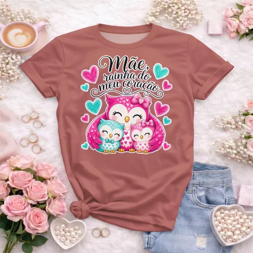 Arte camisa mãe com coruja e carinho