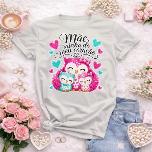 Arte camisa mãe com coruja e amor puro