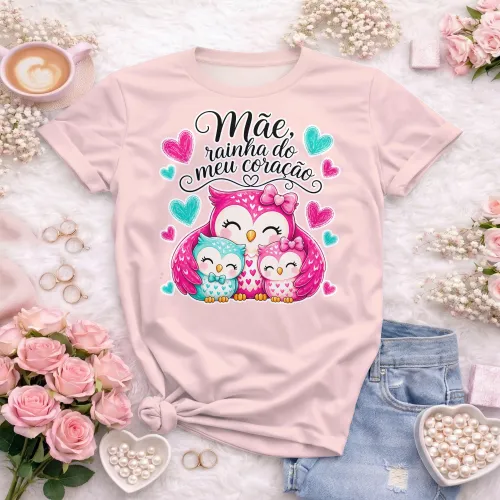 Arte camisa mãe com corujas e sentimento verdadeiro