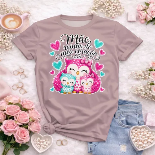Arte camisa mãe com corujas e carinho