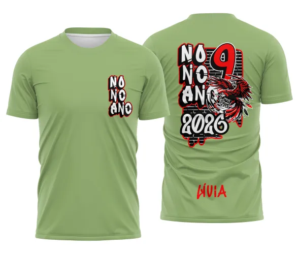 Camisa com logo no peito em destaque e estampa grande nas costas mostrando uma arara vermelha vibrante, ideal para o nono ano com design moderno e cores marcantes.