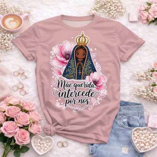Arte camisa Nossa Senhora com fé verdadeira