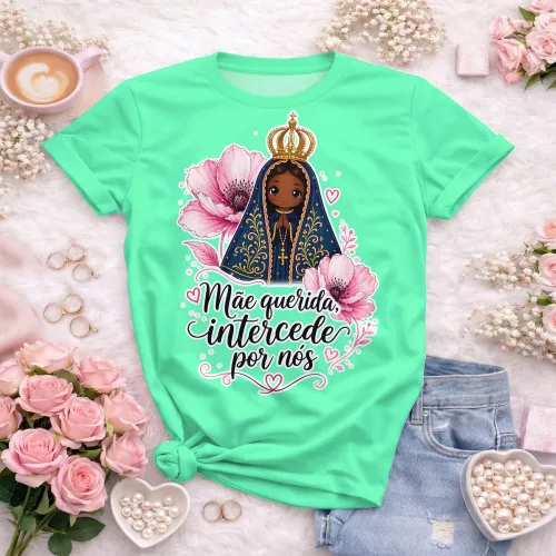Arte camisa Nossa Senhora com mensagem de graça divina