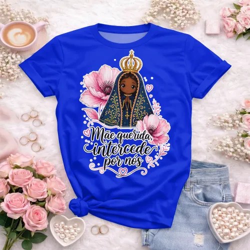 Arte camisa espiritual Nossa Senhora com luz divina