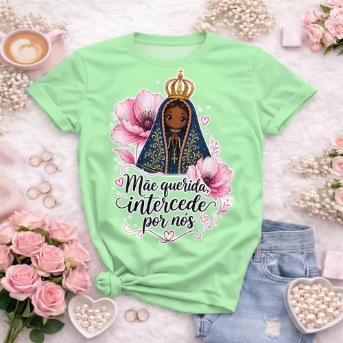 Arte camisa Nossa Senhora com bênção espiritual