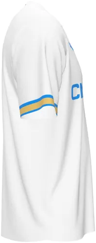 Camisa titular do Olympique de Marselha 2026 - 2027 branca com detalhes azuis e dourados, frente e costas