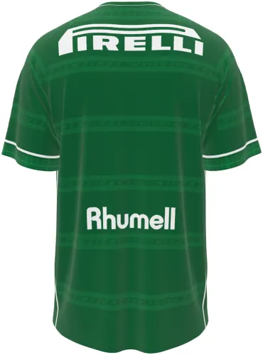 Camisa retrô titular do Palmeiras 2001 verde com faixas horizontais, frente e costas