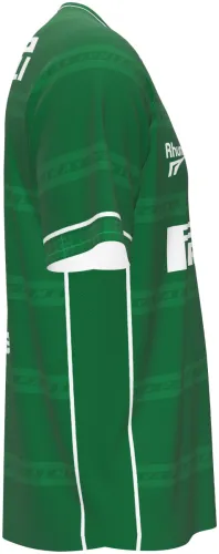 Camisa retrô titular do Palmeiras 2001 verde com faixas horizontais, frente e costas