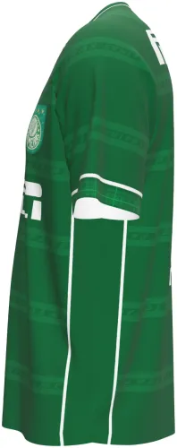 Camisa retrô titular do Palmeiras 2001 verde com faixas horizontais, frente e costas