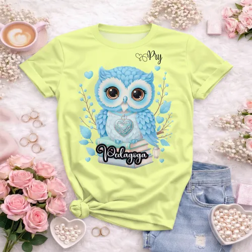 Arte camisa pedagoga coruja fofa educacional com coruja e livros escolares