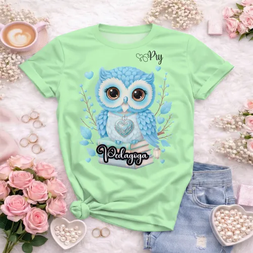 Arte camisa pedagoga coruja fofa educacional com estilo criativo escolar