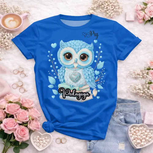 Arte camisa pedagoga coruja fofa educacional com estilo escolar