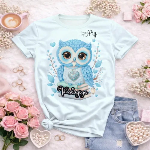 Arte camisa pedagoga coruja fofa educacional com design criativo leve