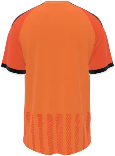 Camisa terceiro uniforme do Persija Jakarta 2026 - 2027 laranja com ombro preto, frente e costas