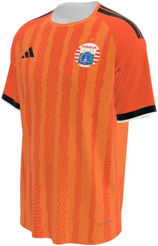 Camisa terceiro uniforme do Persija Jakarta 2026 - 2027 laranja com ombro preto, frente e costas