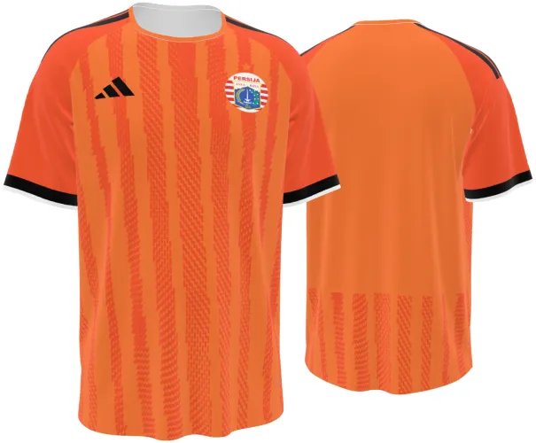 Camisa terceiro uniforme do Persija Jakarta 2026 - 2027 laranja com ombro preto, frente e costas