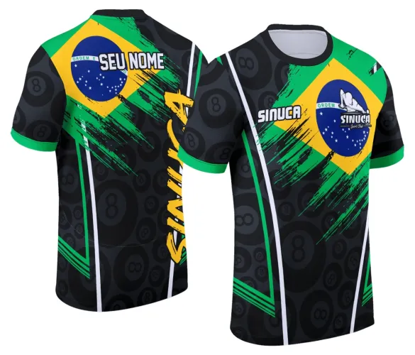 Camisa com logo no peito e estampa grande nas costas que traz design inspirado no universo da sinuca, com detalhes vibrantes e visual moderno, perfeita para fãs de bilhar que querem estilo e personalidade.