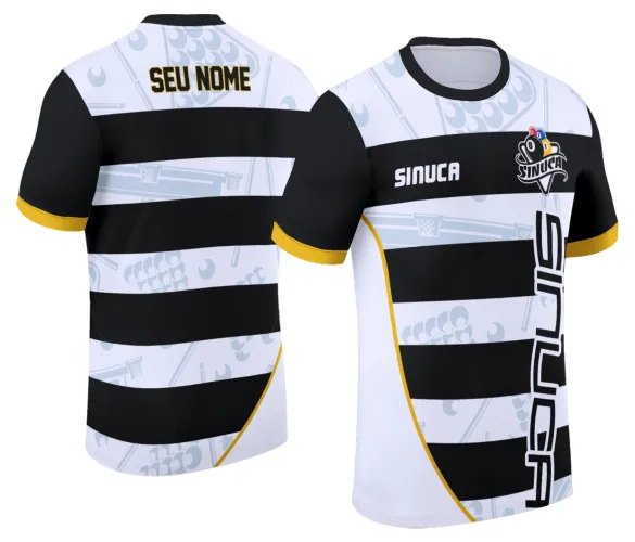 Camisa com logo no peito e estampa grande nas costas inspirada no universo da sinuca, combinando estilo moderno e apaixonado pelo bilhar em uma peça única para quem valoriza o jogo