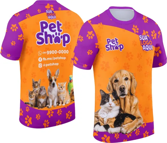 Arte para camisa de empreendimento pet, ideal para fortalecer a apresentação visual da equipe.