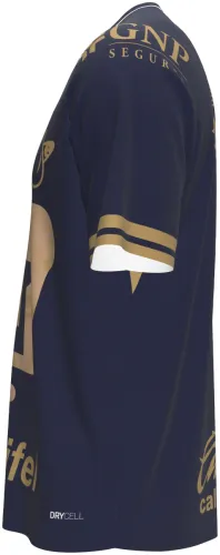 Camisa titular do Pumas UNAM 2026 - 2027 azul-marinho com a cara do puma em dourado, frente e costas