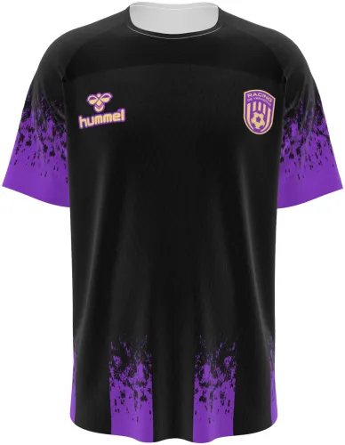 Camisa preta e roxa do Racing de Veracruz, mockup com frente e costas juntas