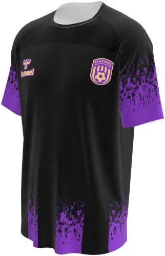 Camisa preta e roxa do Racing de Veracruz, mockup com frente e costas juntas