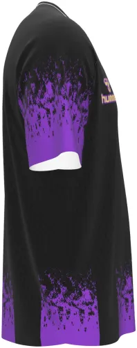 Camisa preta e roxa do Racing de Veracruz, mockup com frente e costas juntas