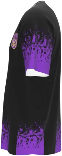 Camisa preta e roxa do Racing de Veracruz, mockup com frente e costas juntas