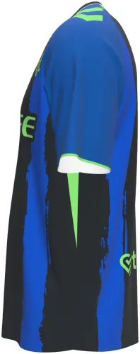 Camisa terceiro uniforme do Real Betis 2026 - 2027 azul e preta com listras pintadas, frente e costas
