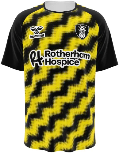 Camisa terceiro uniforme do Rotherham United 2026 - 2027 amarela e preta com ziguezague, frente e costas
