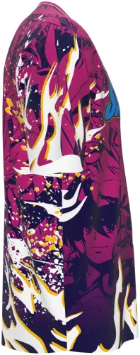 Camisa de interclasse Saint Seiya 2026 magenta com o Cavaleiro de Pégaso, frente e costas